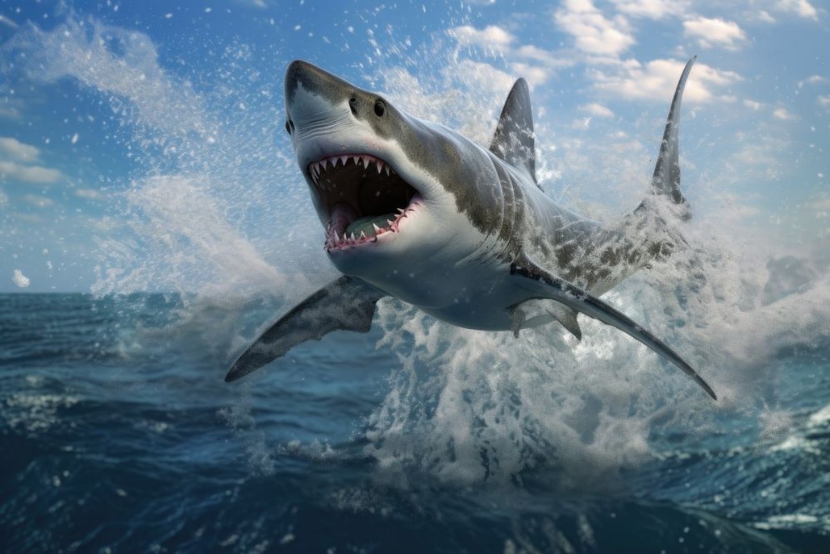 Picture of White shark leaping out of water