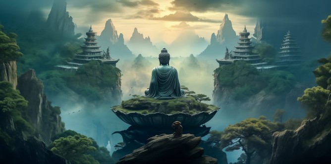 Picture of buddha in colorful vintage