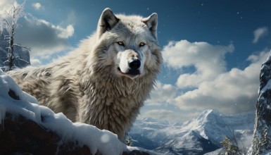 Bild von Snowy wolf in an Arctic landscape