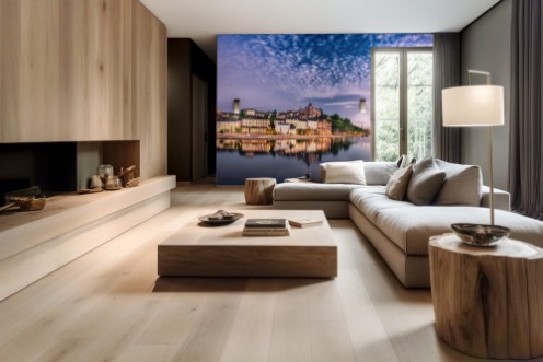 Bild på Scenic Stockholm City Old Town Sunset Skyline Panoramic montage from 12 images