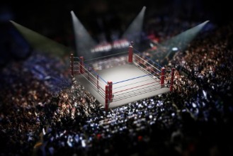 Slika Empty boxing ring surrounded with spectators 3D illustration