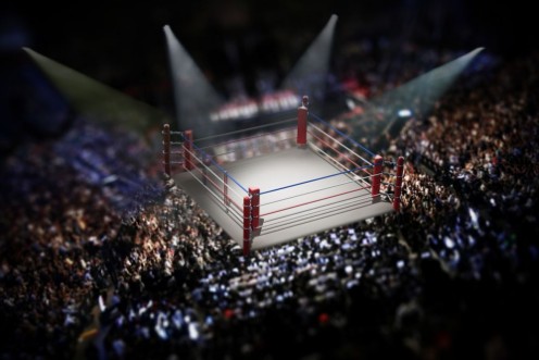Picture of Empty boxing ring surrounded with spectators 3D illustration