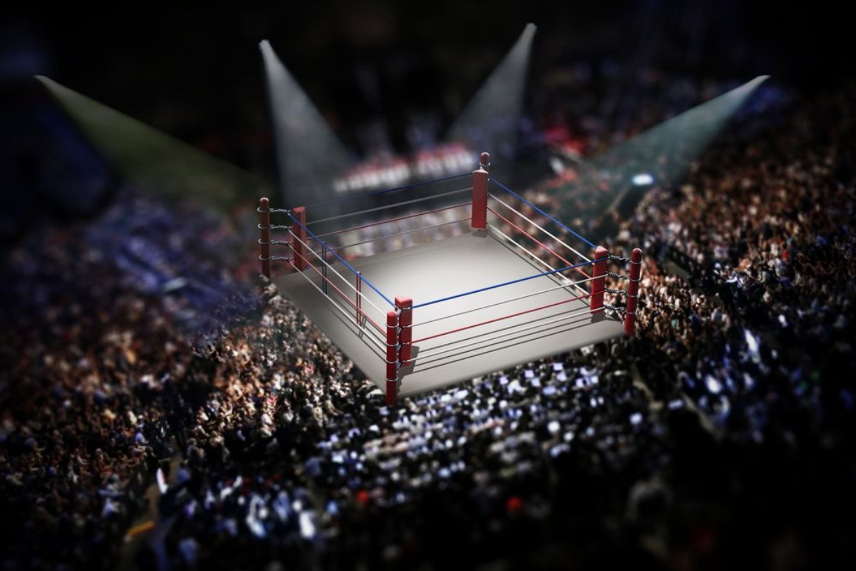 Picture of Empty boxing ring surrounded with spectators 3D illustration