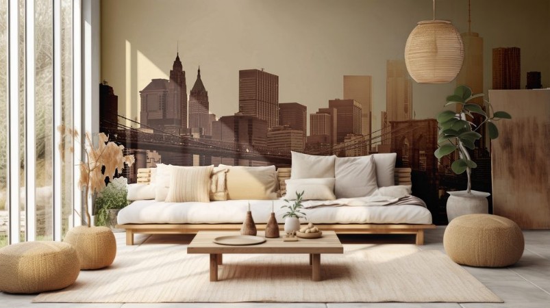 Afbeeldingen van Manhattan at sunset sepia toning applied New York City USA