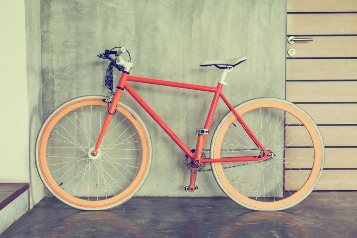 Picture of Orange bicycle parked decorate interior living room modern style
