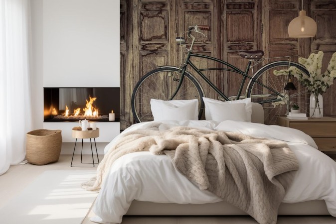 Picture of Vintage bicycle on vintage wooden house vintage tone Thai style vintage wooden door not Wood stain the door made of Teak wood Tectona grandis is Auspicious Tree in Thailand