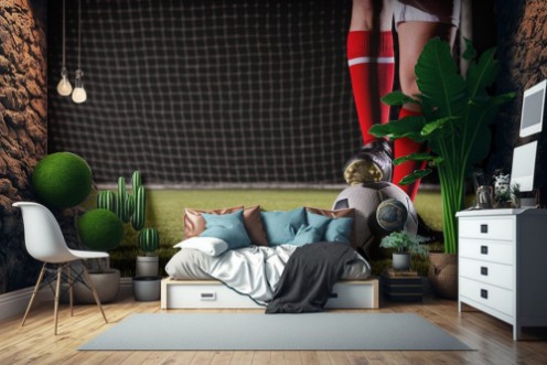 Picture of Low section of male soccer player with ball on field