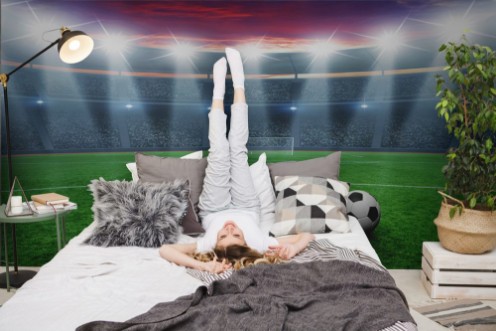 Picture of Soccer ball on green stadium