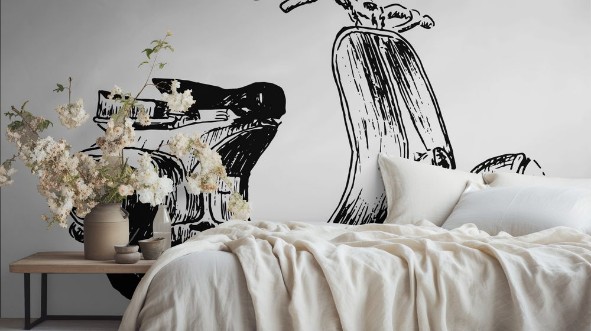 Image de Vintage motor scooter vector illustration hand graphics - Old turquoise scooter Italy