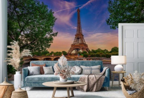 Picture of Paris Eiffel Tower and river Seine at sunset in Paris France Eiffel Tower is one of the most iconic landmarks of Paris