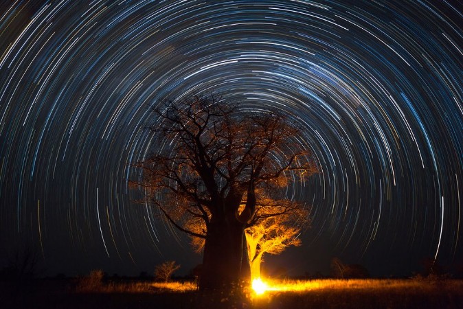 Bild på Startrail and campfire at Baines campsite
