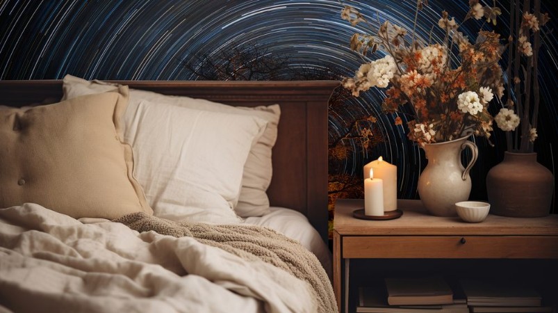 Bild på Startrail and campfire at Baines campsite