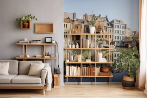Image de Riverside view with beautiful old buildings and water channel during the morning light in Gent city Belgium