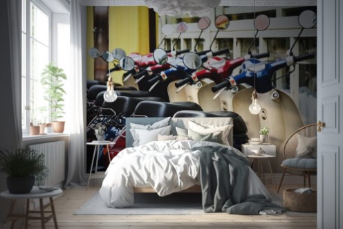 Image de Retro Mopeds in the parking at the street cafe