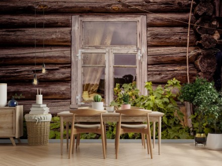 Image de Glazed window of an old abandoned wooden house