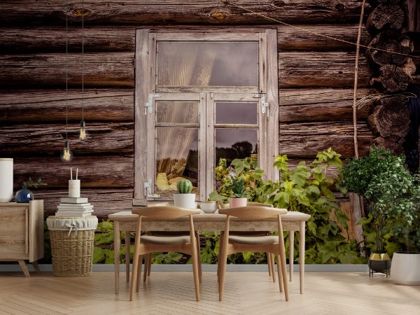 Picture of Glazed window of an old abandoned wooden house