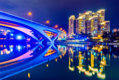 Picture of Riverside night view of bridge
