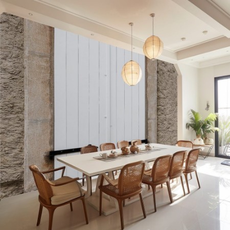 Εικόνα της White narrow wooden closed window shutters with metal ornaments