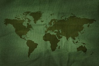 Pilt World Map on Military Army Fabric Texture background