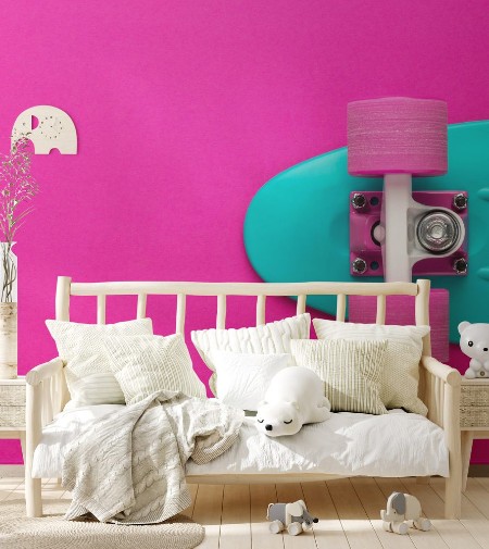 Picture of Plastic mini cruiser board on deep pink with background with copy space