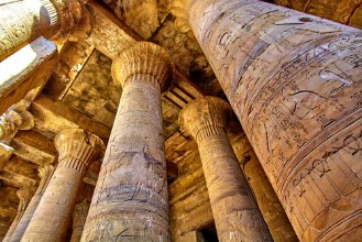 Picture of Ancient egyptian architecture ruins olumns of the Temple of Horus at Edfu in Egypt