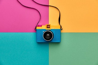 Picture of Fashion Film Camera Hot Summer Vibes Pop Art Creative Retro Design camera Hipster Trendy Accessories Sunny summer Still life Bright Sweet fashion Style Surreal Minimal FunVanilla Pastel Color