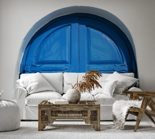 Image de Window with blue shutters against a white wall on the island of Santorini Greece Europe