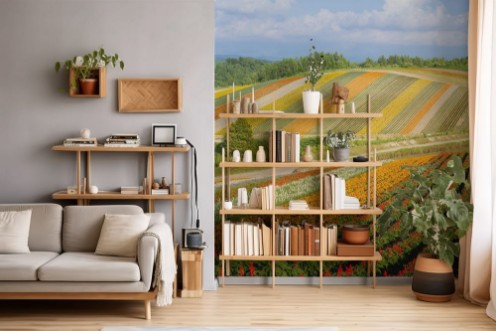 Picture of Colorful of flower bed on hill in summer at Biei Hokkaido Japan