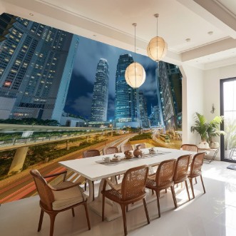 Picture of Traffic in central district of Hong Kong city at night