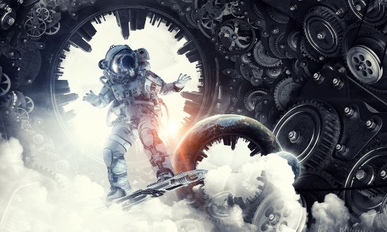 Image de Spaceman on flying board Mixed media