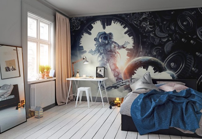 Picture of Spaceman on flying board Mixed media