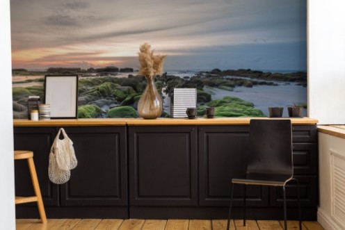 Picture of Colorful sunset with natural coastal rocks Image contain soft focus due to long exposure