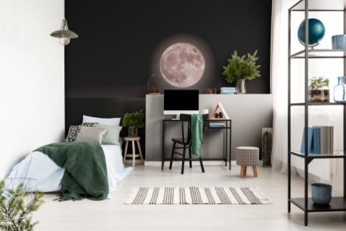 Picture of Red moon rising on the ocean