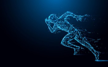 Picture of Abstract running man form lines and triangles point connecting network on blue background Illustration vector