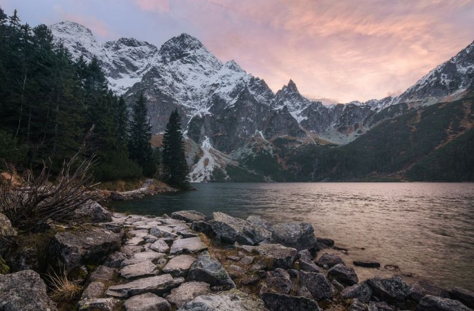 Picture of Landscape with road mountain range and lake