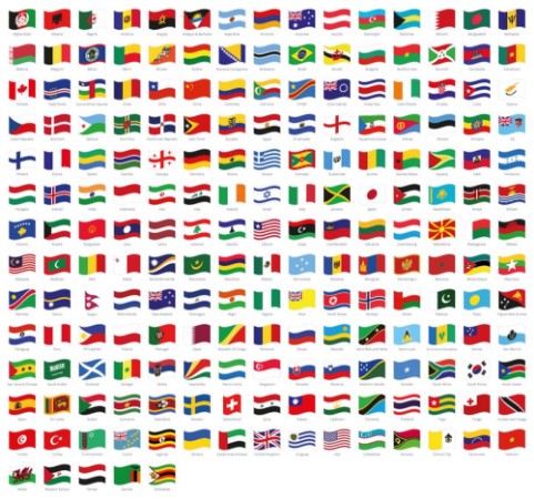 Picture of All national waving flags from all over the world with names - high quality vector flag isolated on white background