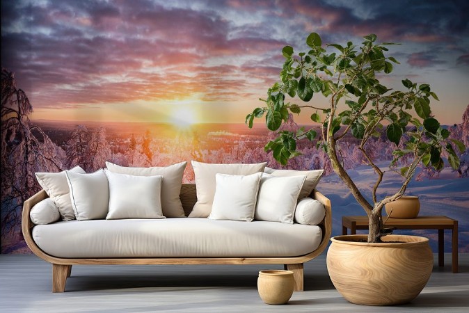 Bild på Winter wonderland in Scandinavia at sunset