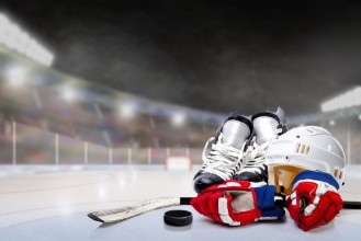 Picture of Outdoor Hockey Stadium With Equipment on Ice