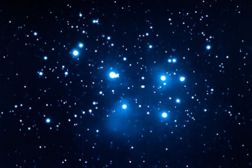 Afbeeldingen van The Pleiades the Merope Nebula and the Maia Nebula as seen from Mannheim in Germany