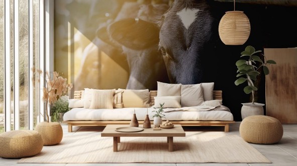 Afbeeldingen van Black and white dairy cows in a barn