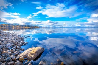 Picture of Autumn lake wiew from Lake Oulu  Kajaani Finland