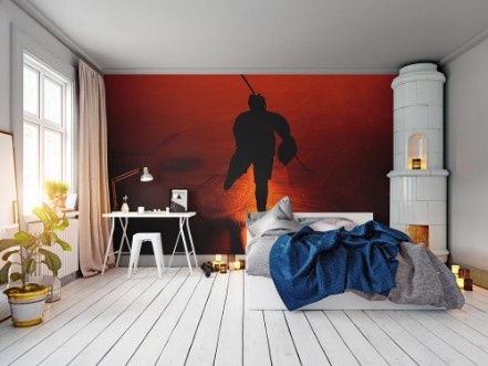 Picture of One  man ice hockey player in arena silhouette isolated on black background