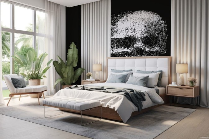 Image de Vector skull illustration made by interlacing network of thin lines and grungy halftone effect Low poly line art