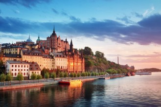 Bild på View at Stockholm at night in summer Sunset with beautiful buildings in the capital of Sweden