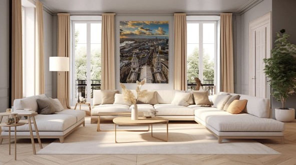 Afbeeldingen van London England - Panoramic aerial skyline view of London taken from the top of StPauls Cathedral at sunset with dramatic clouds