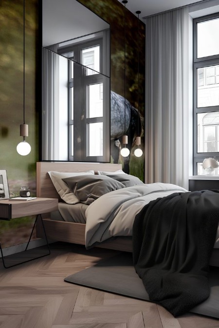 Bild på Arabian stallion running free in the morning forest