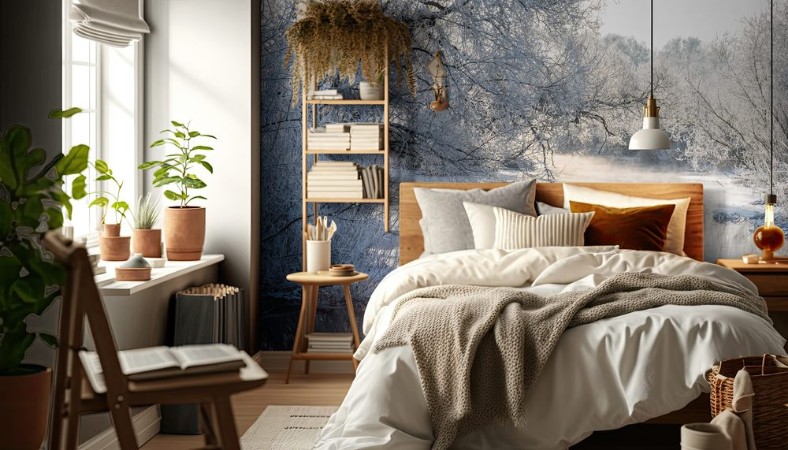 Bild på Winter landscape - frosty trees in sunny morning Tranquil winter nature in sunlight