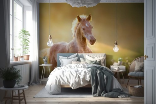 Picture of Colt portrait  run at sunset light in meadow