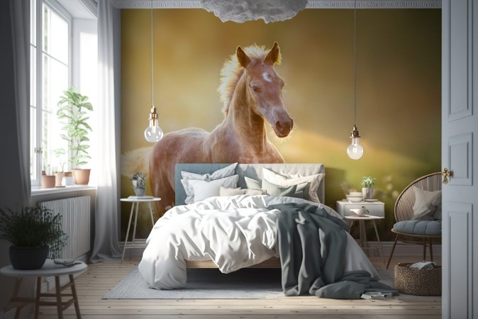 Bild på Colt portrait  run at sunset light in meadow