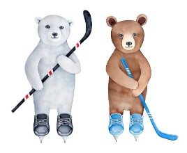 Bild på Set of two different bear cubs brown and polar ice hockey player characters Hand drawn water color graphic illustration on white background Cutout clipart sketches for design prints stickers